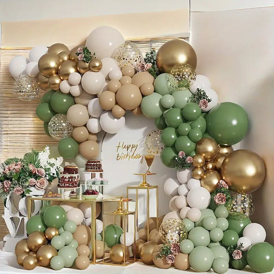 140 Pack Boho Green & Light Brown Mixed Ballons for Baby Shower, Birthday