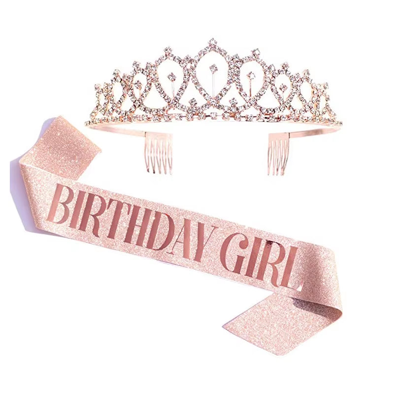 2 PACK Bling Rhinestone Crystal Crown for Birthday Girl