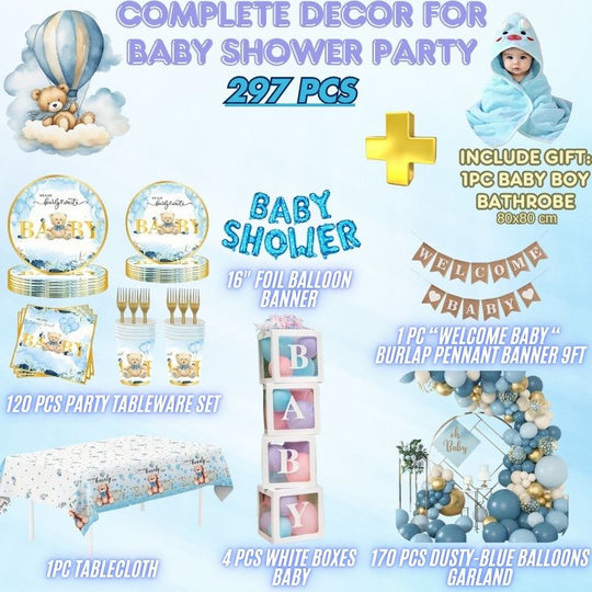 297 PCS  Complete Theme Decor Baby Boy Shower