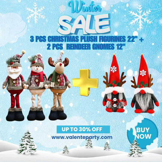 3 PCS Christmas plush Figurines 22" + 2 PCS  Reindeer Gnomes 12"