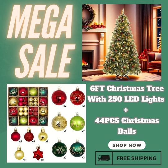 6FT Christmas Tree With 250  LED Lights + 44PCS Christmas Balls