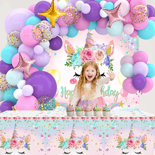 93 PCS Complete set Unicorn Balloons, Tablecloth, Banner