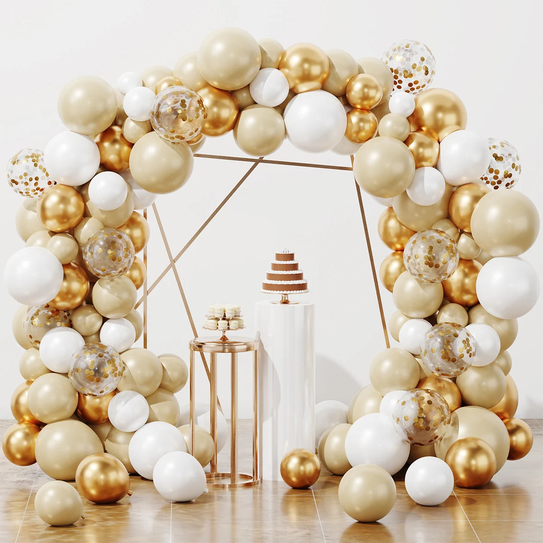 Elegant White Gold Balloon Garland Arch Kit 