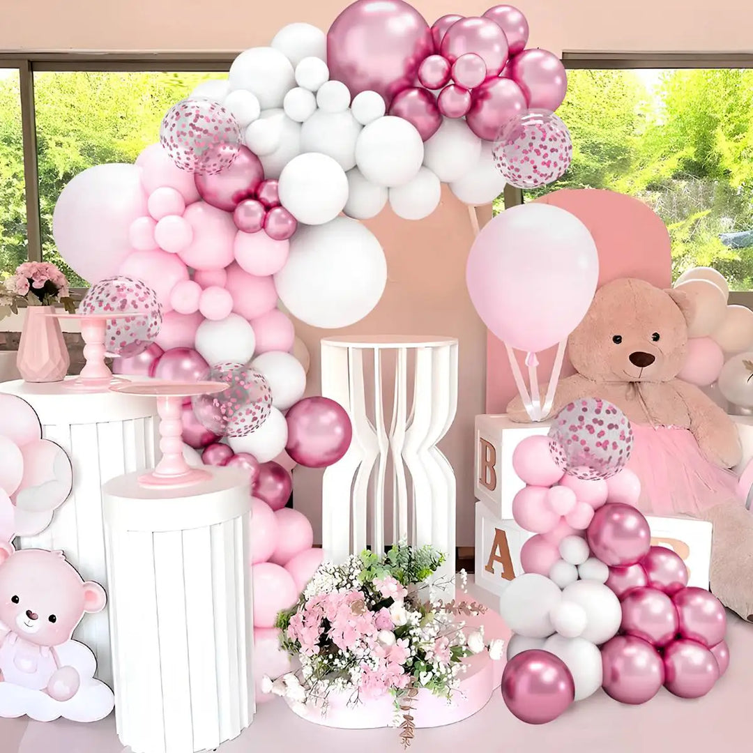 102 PCS Pink White Balloon Garland Arch Decor Set