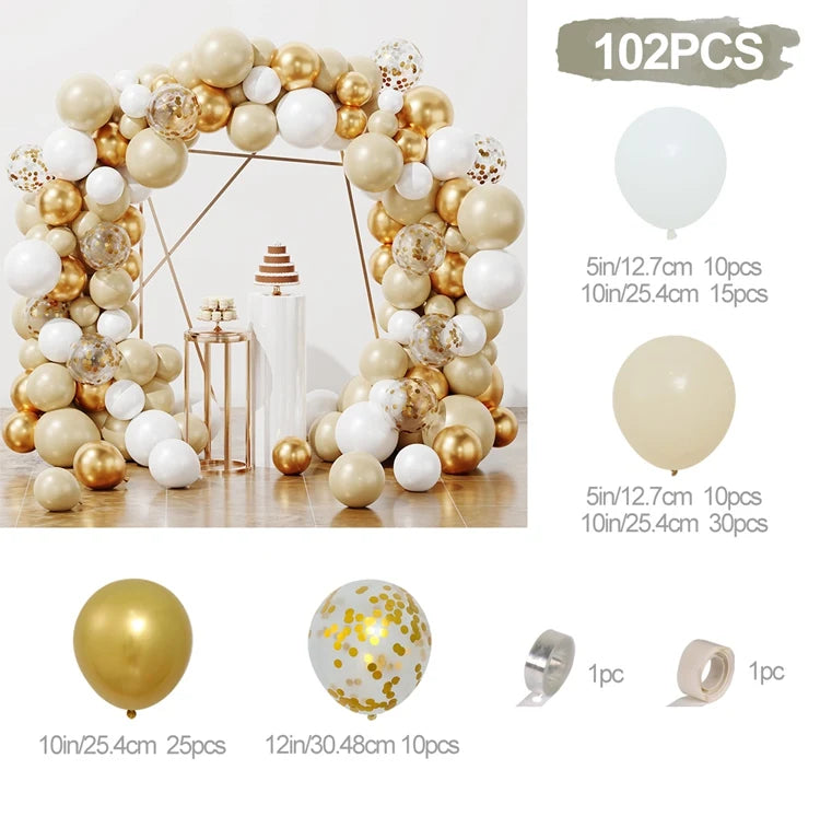 Elegant White Gold Balloon Garland Arch Kit 