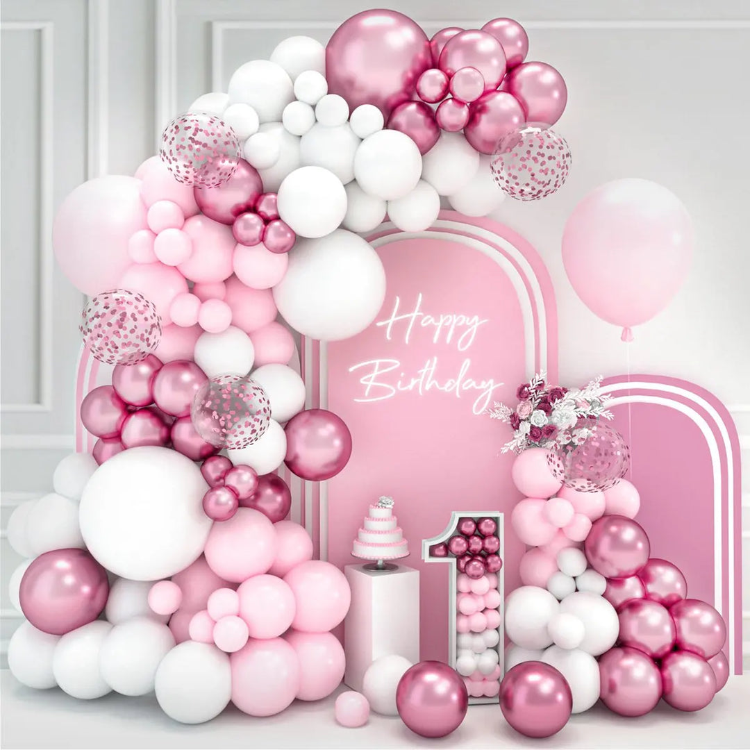 102 PCS Pink White Balloon Garland Arch Decor Set