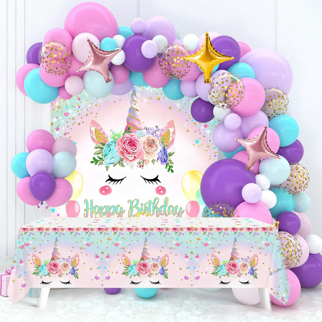 93 PCS Complete set Unicorn Balloons, Tablecloth, Banner