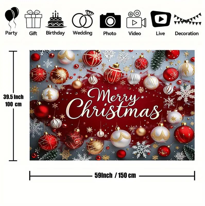 1 Pc Merry Christmas Backdrop Polyester Banner 150x100cm