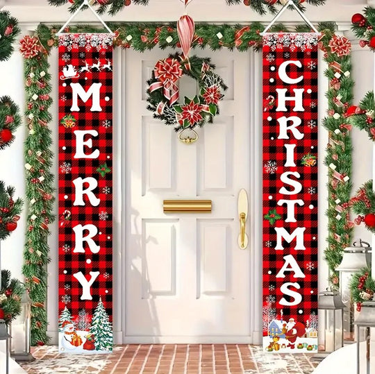 Christmas Porch Banner Set Door Decor 70.8" x 11.8"