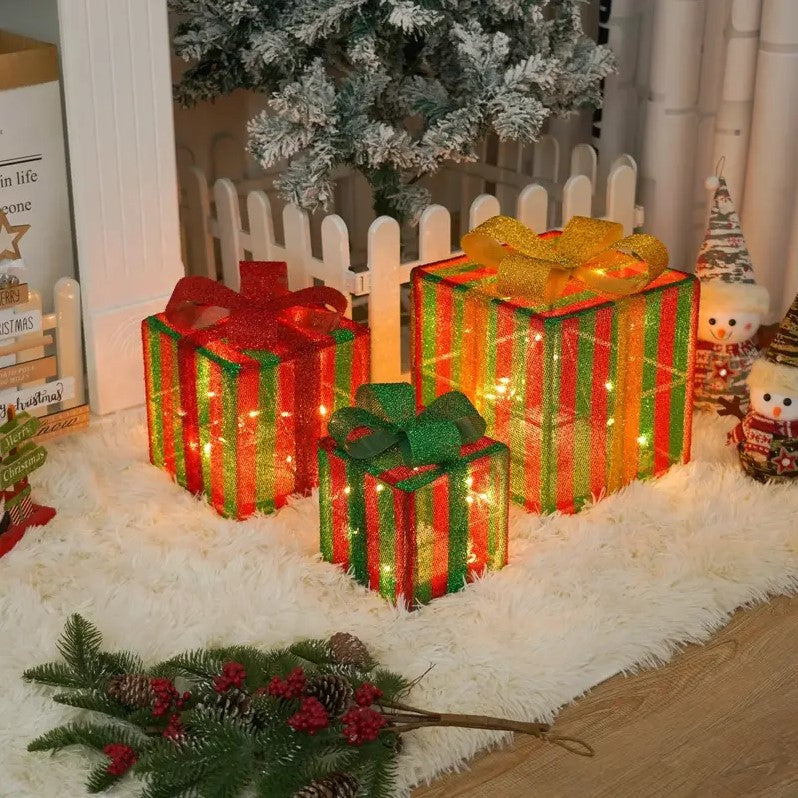 3 Pcs Christmas Lighted Gift Boxes Decor