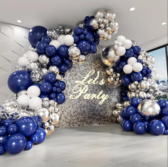 104 Pack Deep Blue And Silver Balloons Decor