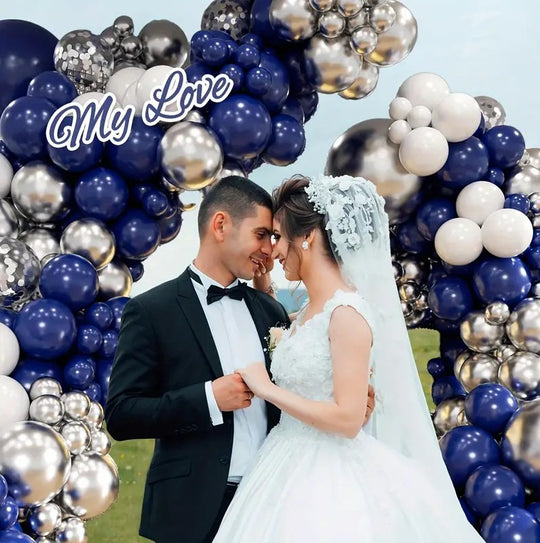 104 Pack Deep Blue And Silver Balloons Decor