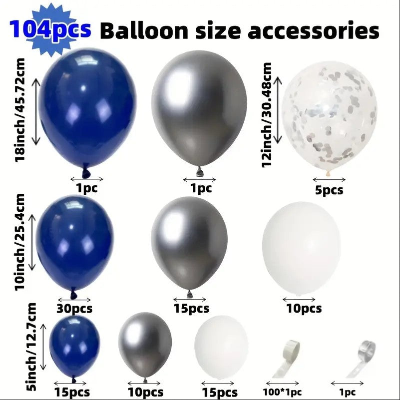 104 Pack Deep Blue And Silver Balloons Decor