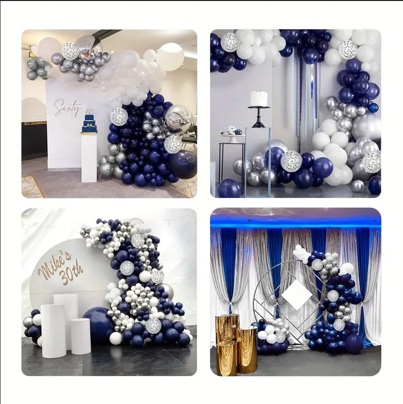 104 Pack Deep Blue And Silver Balloons Decor