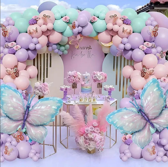 171 Pcs Pastel Macaron Balloon Arch Kit with Butterfly Foil Balloons