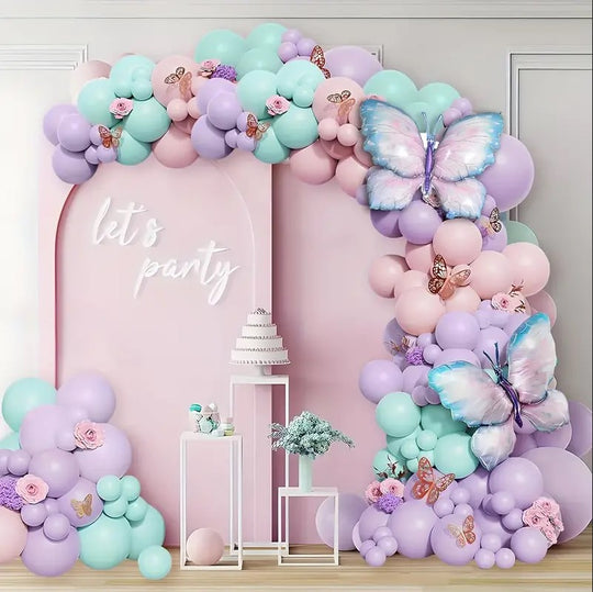 171 Pcs Pastel Macaron Balloon Arch Kit with Butterfly Foil Balloons