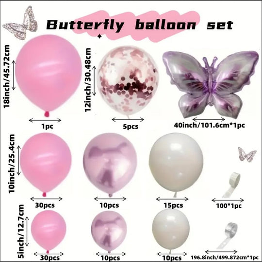 114 Pack Pink & Purple Balloons Decor with 2 Butterfly Foil Balloons