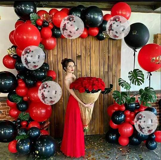 101 Pack Black & Red Balloons Arch Decor