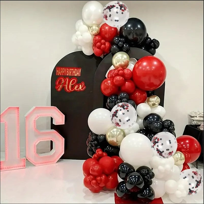 101 Pack Black & Red Balloons Arch Decor