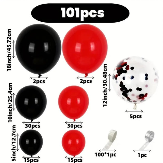 101 Pack Black & Red Balloons Arch Decor