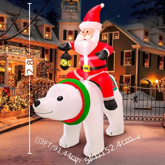 6Ft Inflatable Santa claus on bear + Santa Claus Figurine 12"  + “2025" balloon