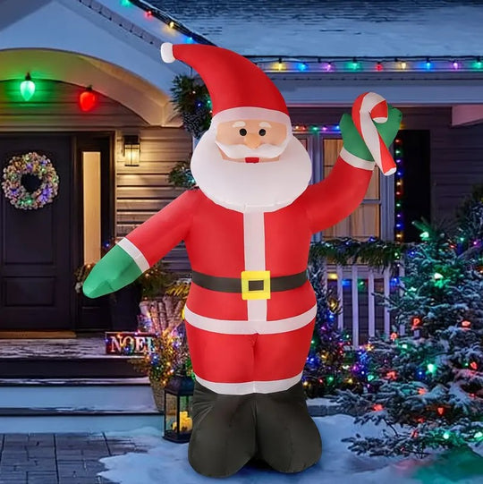 8FT Christmas Inflatable Santa with LED Lights + 2 PCS Plush Gnomes 9.5" + “2025" balloon