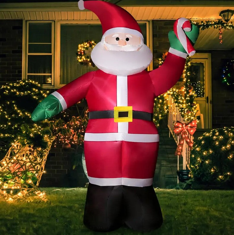 8FT Christmas Inflatable Santa with LED Lights + 2 PCS Plush Gnomes 9.5" + “2025" balloon