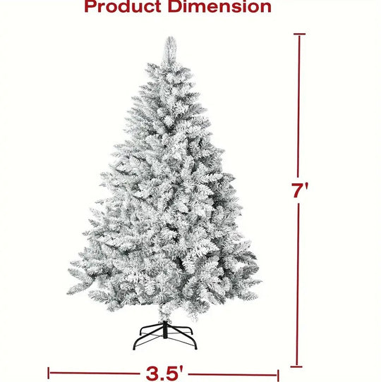 7Ft Snow Christmas Tree + 50PCS Ornaments  + 12PCS Artifical Flowers + Lighted Star