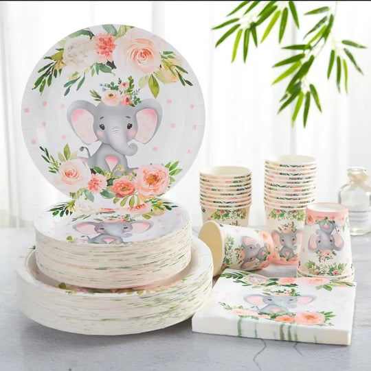 Festive Elephant-Themed Party Supplies: 96 Pieces