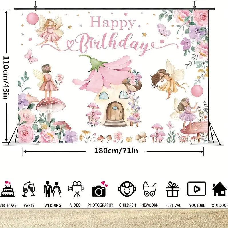 Wonderland Fairy Happy Birthday  Banner  71in x 43in