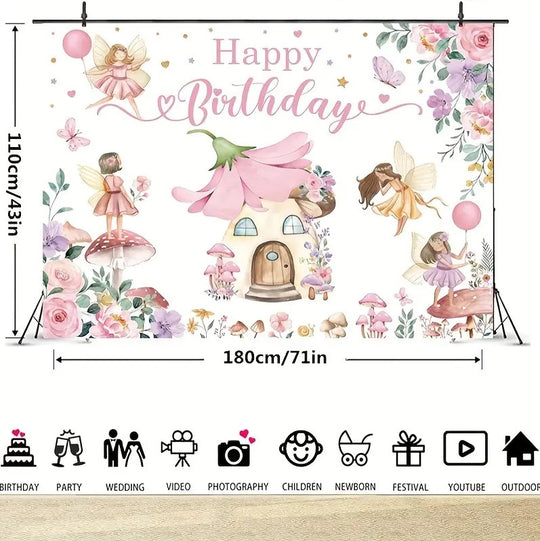 Wonderland Fairy Happy Birthday  Banner  71in x 43in