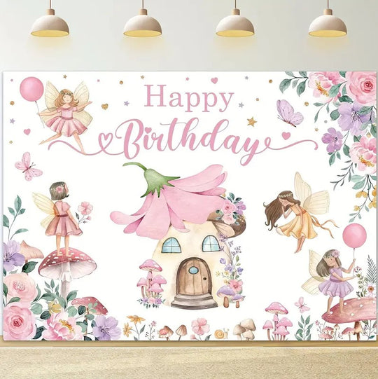 Wonderland Fairy Happy Birthday  Banner  71in x 43in