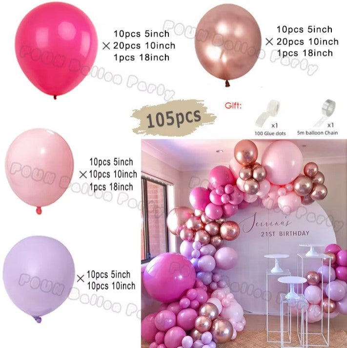 105 PCS Retro Pink Balloons Arch Decor