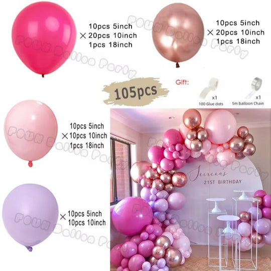 105 PCS Retro Pink Balloons Arch Decor