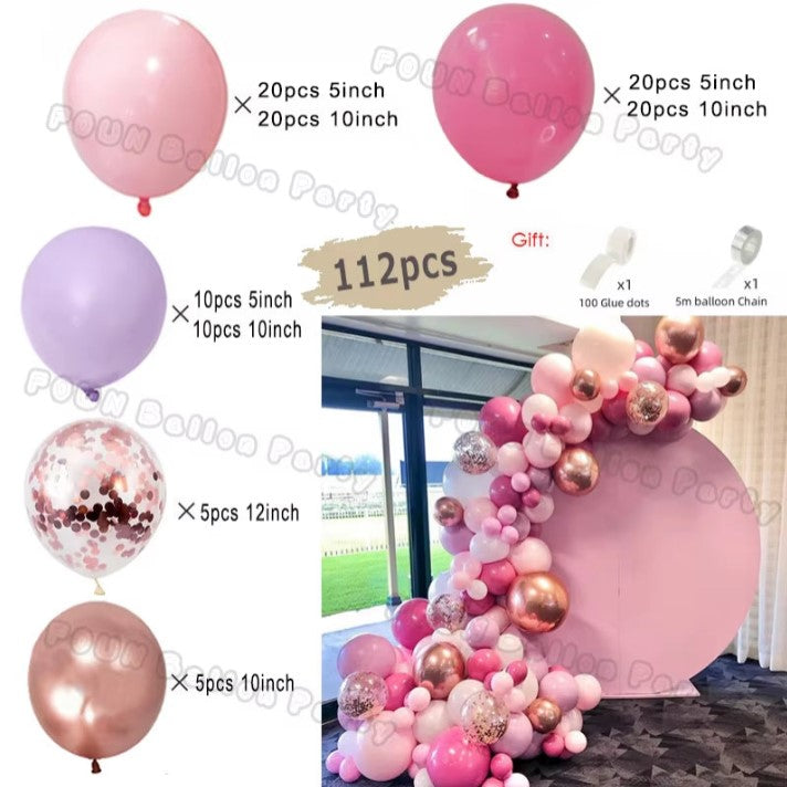 112 PCS Retro Pink Balloons Arch Decor