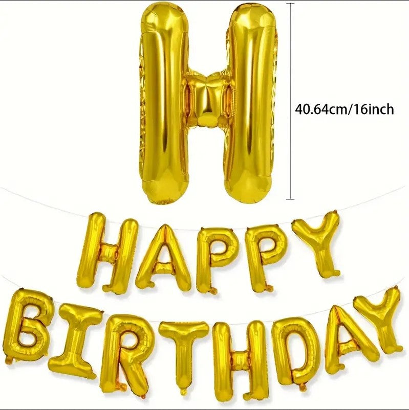 15-Piece Golden Letter Balloon Set for Birthday Party