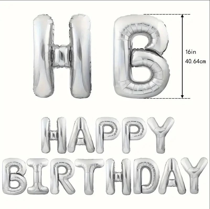 15-Piece Silver Letter Balloon Set for Birthday Party