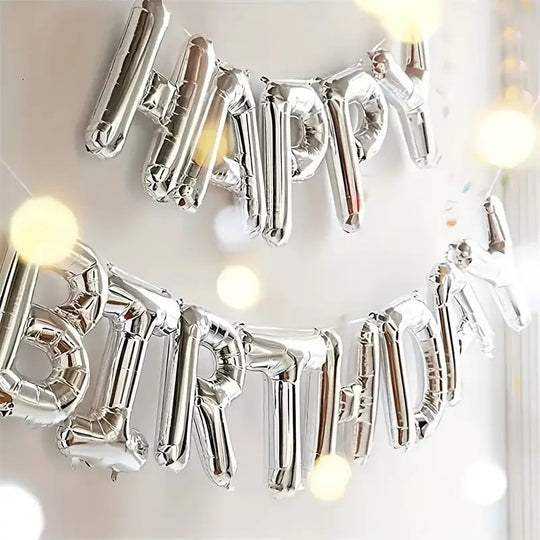 15-Piece Silver Letter Balloon Set for Birthday Party