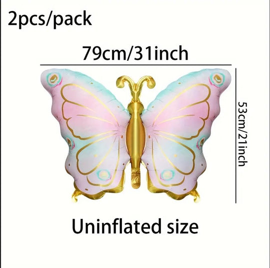 2pcs of Uninflated Aluminized Butterfly Balloons 79cm/31in and 53cm/21in Sizes