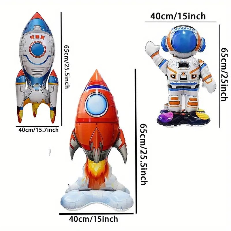 3pcs Cartoon Rocket Astronaut Balloons