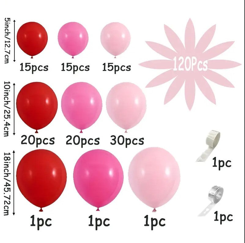 120 PCS Lush Pink & Red Latex  Balloon Garland Arch for Valentines'day, Birthday