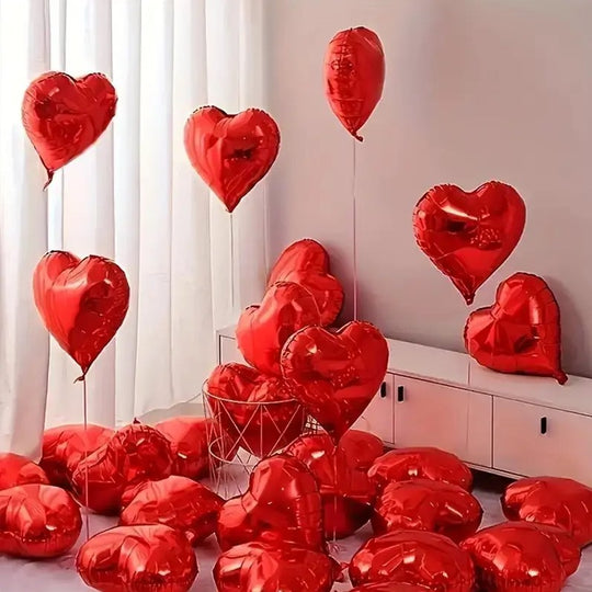 50 PCS Red Heart Aluminum Foil Balloons 10" for Valentine's Day