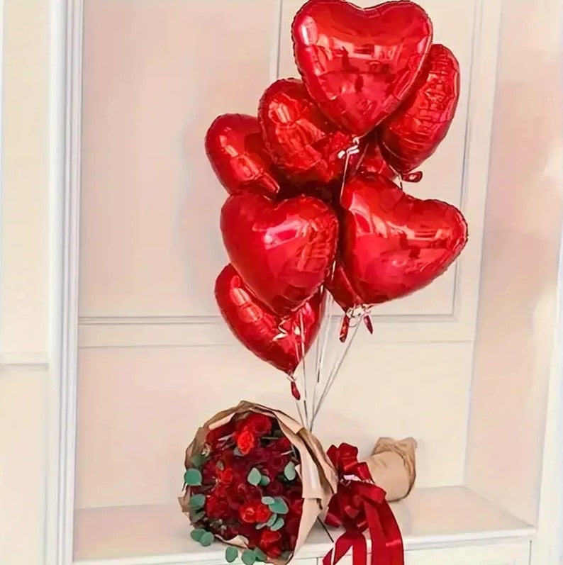 50 PCS Red Heart Aluminum Foil Balloons 10" for Valentine's Day