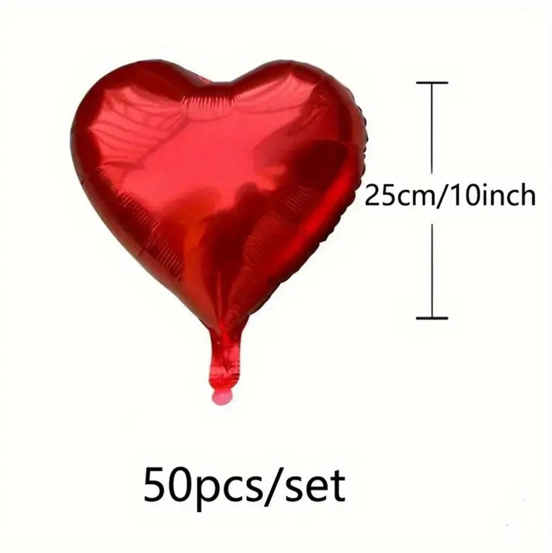 50 PCS Red Heart Aluminum Foil Balloons 10" for Valentine's Day