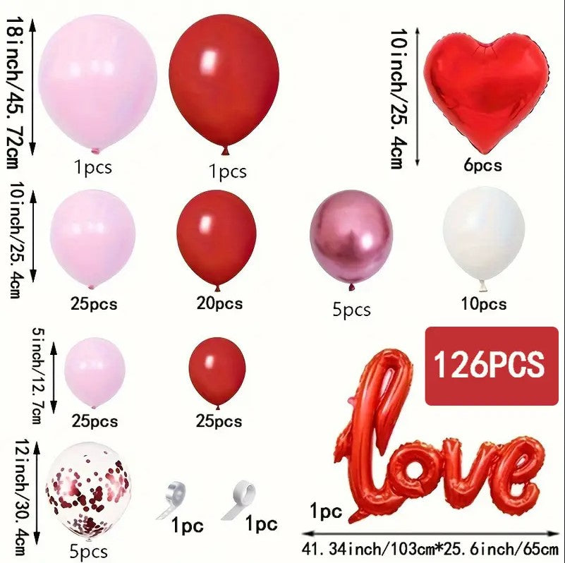 126pcs Valentine's Day Balloon Arch Kit + Foil Balloon "Love"