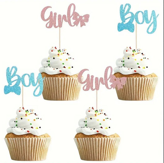 24pcs Cupcake Toppers for Gender Reveal Party