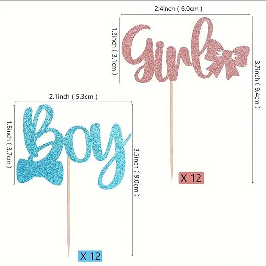 24pcs Cupcake Toppers for Gender Reveal Party