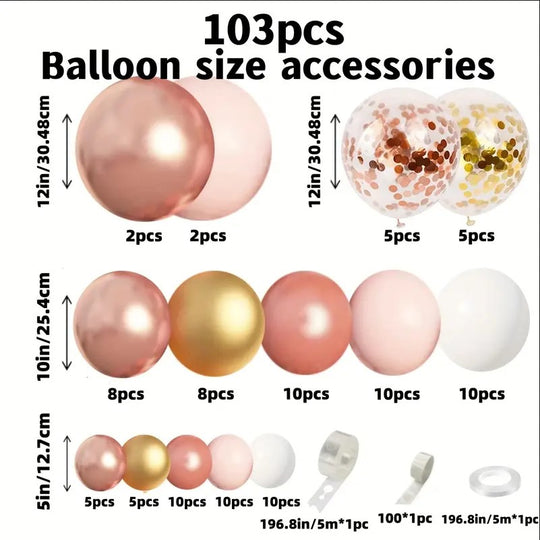 103 PACK Mixed Rosed gold & White Balloon Decor