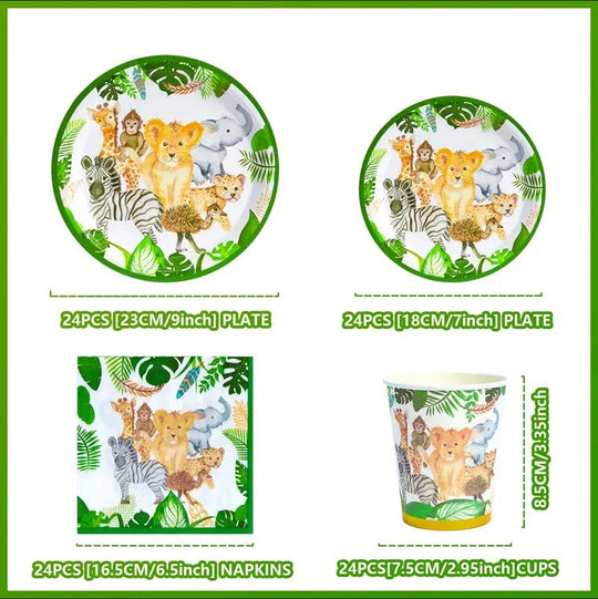 Jungle-Themed Party Birthday Set 96Pcs