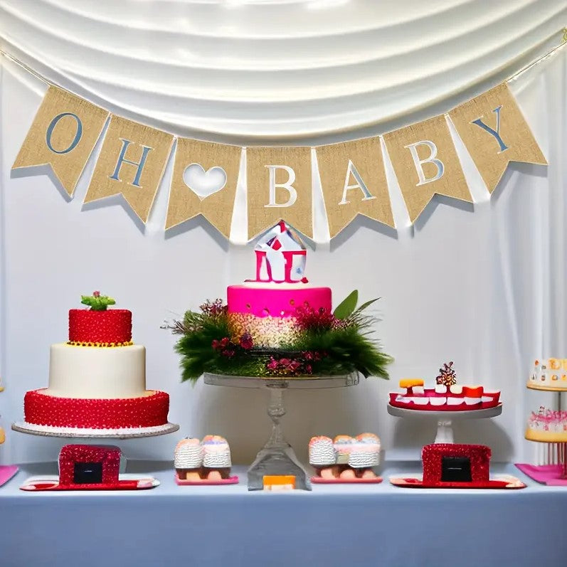 1pc Jute Triangle Banner 2m "Oh Baby" for Baby Shower Decor